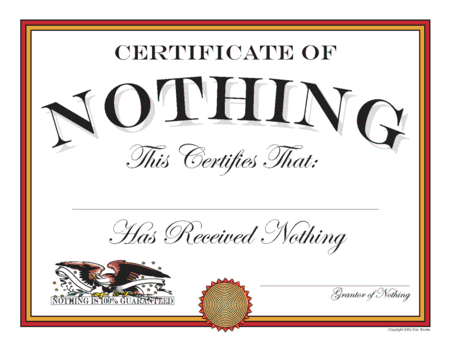 Certificate of Nothing